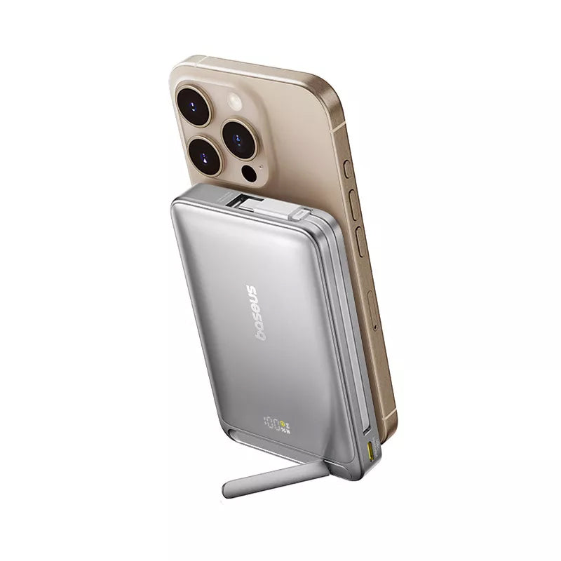 Vanjska bežična baterija Baseus Nomos Kickstand, 10000mAh, 45W, PD + QI, 1 x QI - 1 x USB-C, Crna P10078800843-00