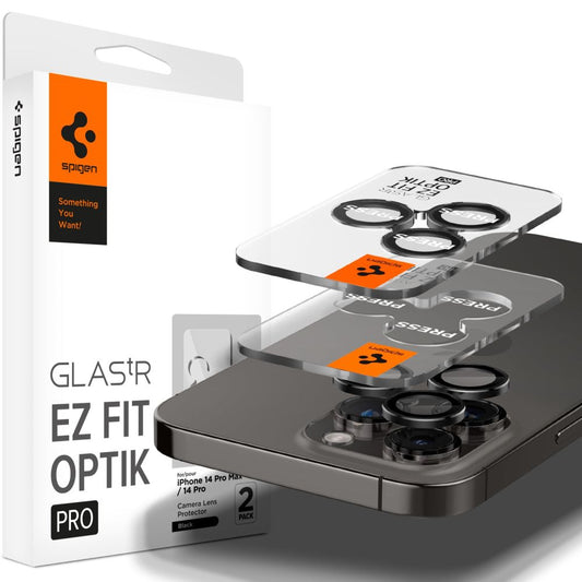 Zaštitna folija za stražnju kameru Spigen EZ FIT za Apple iPhone 16 Pro Max / 16 Pro, Kaljeno staklo, Set od 2 komada, Crna