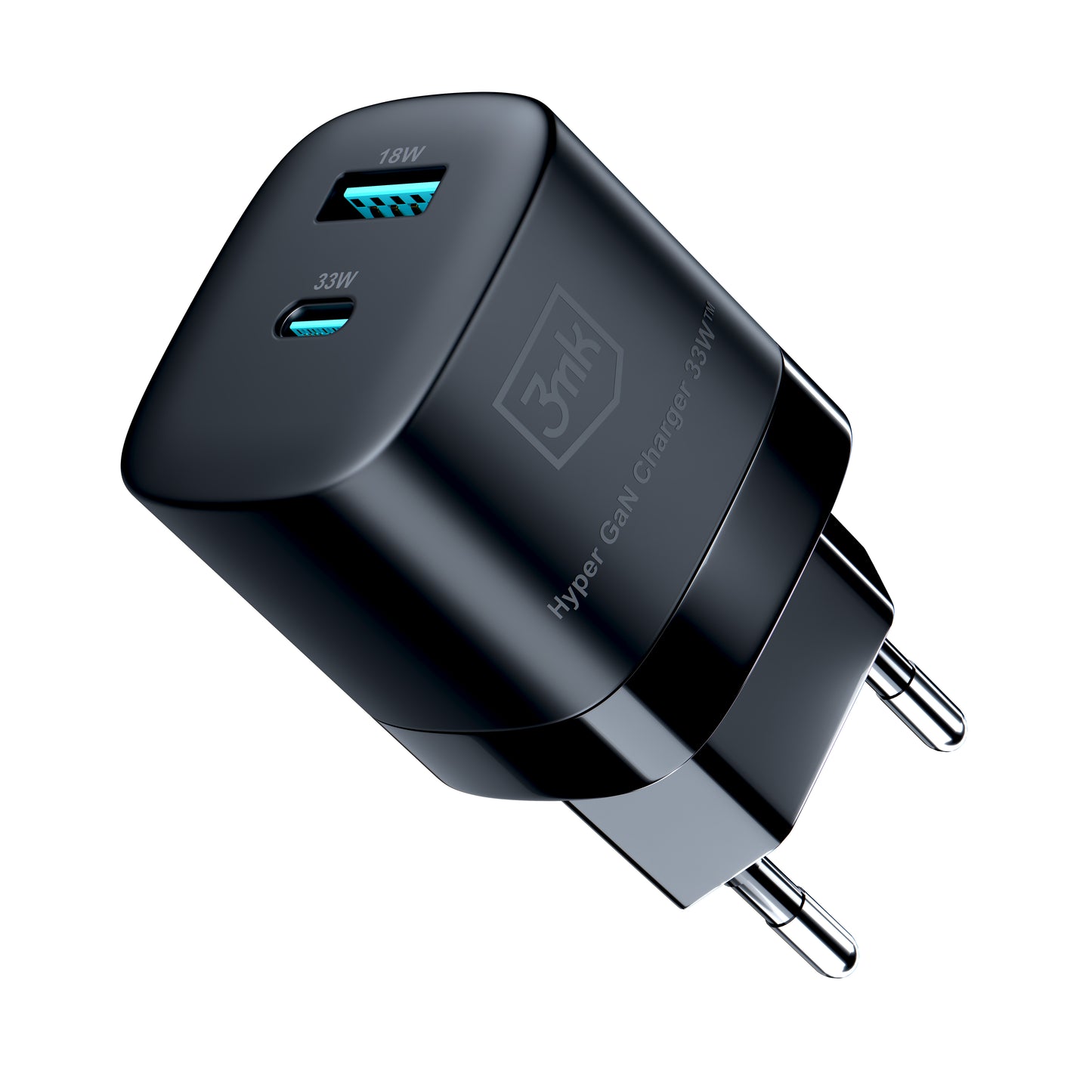 Punjač za mrežu 3MK HyperCharger GaN, 33W, 3A, 1 x USB-A - 1 x USB-C, Crni