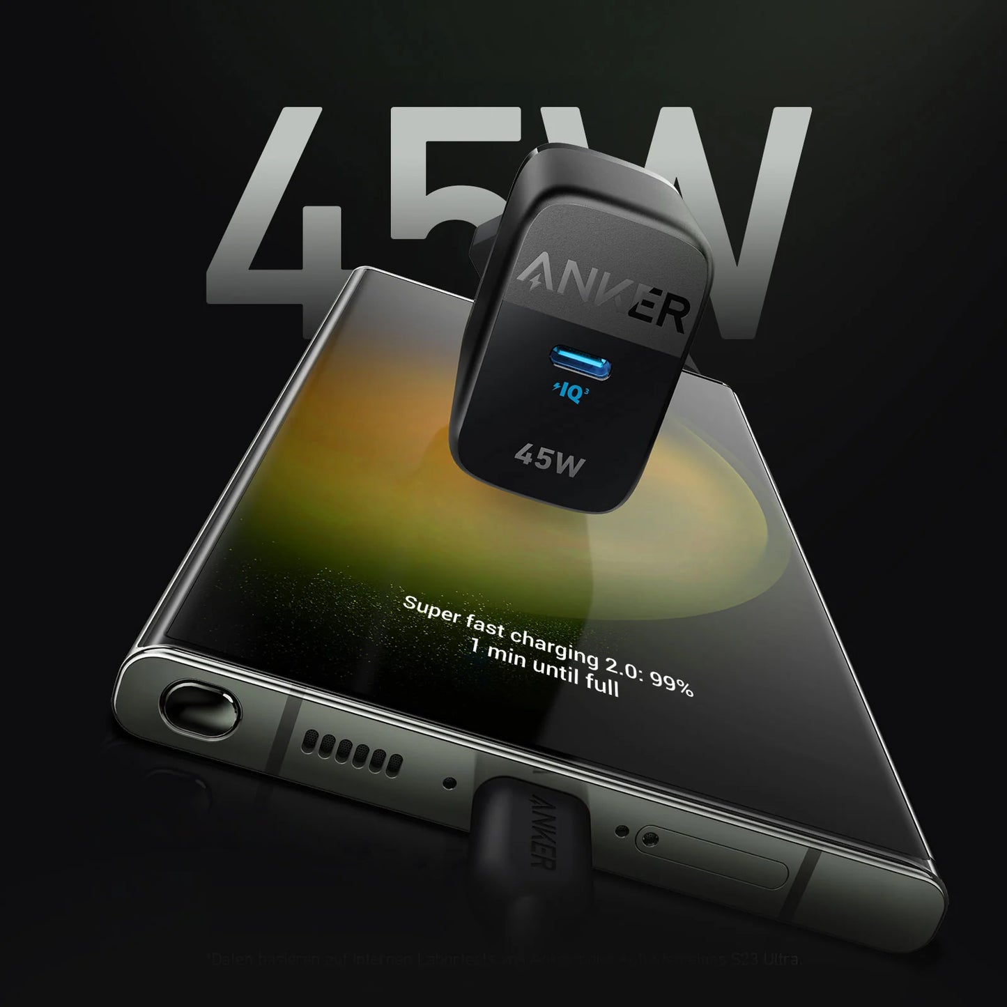Punjač Anker 313 za mrežu, 45W, 3A, 1 x USB-C, crni A2643G11