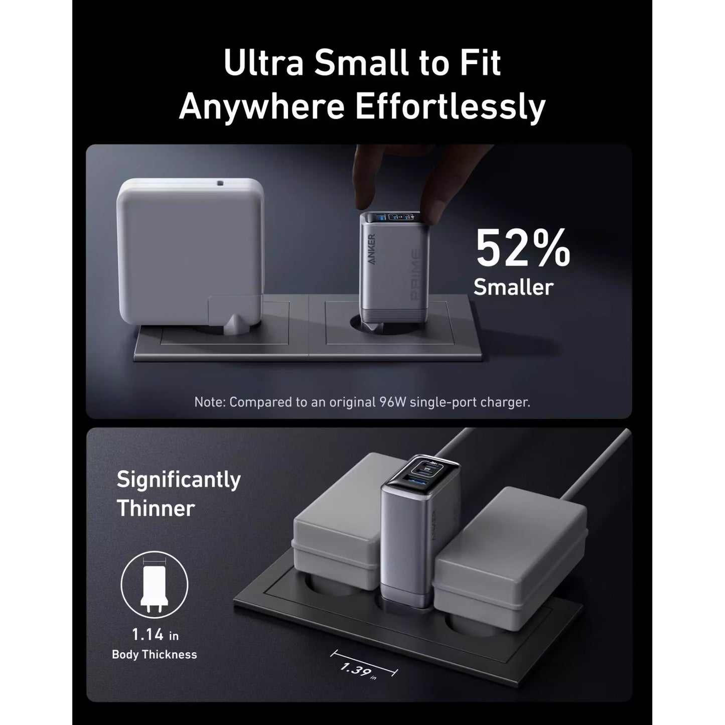 Punjač Anker Prime za mrežu, 100W, 3A, 1 x USB-A - 2 x USB-C, Sivi A2688341