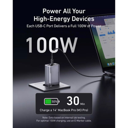 Punjač Anker Prime za mrežu, 100W, 3A, 1 x USB-A - 2 x USB-C, Sivi A2688341