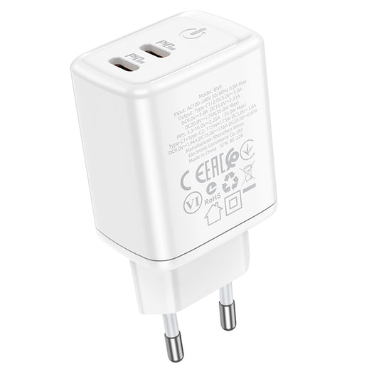 Punjač za mrežu Borofone BN9, 35W, 3A, 2 x USB-C, Bijeli